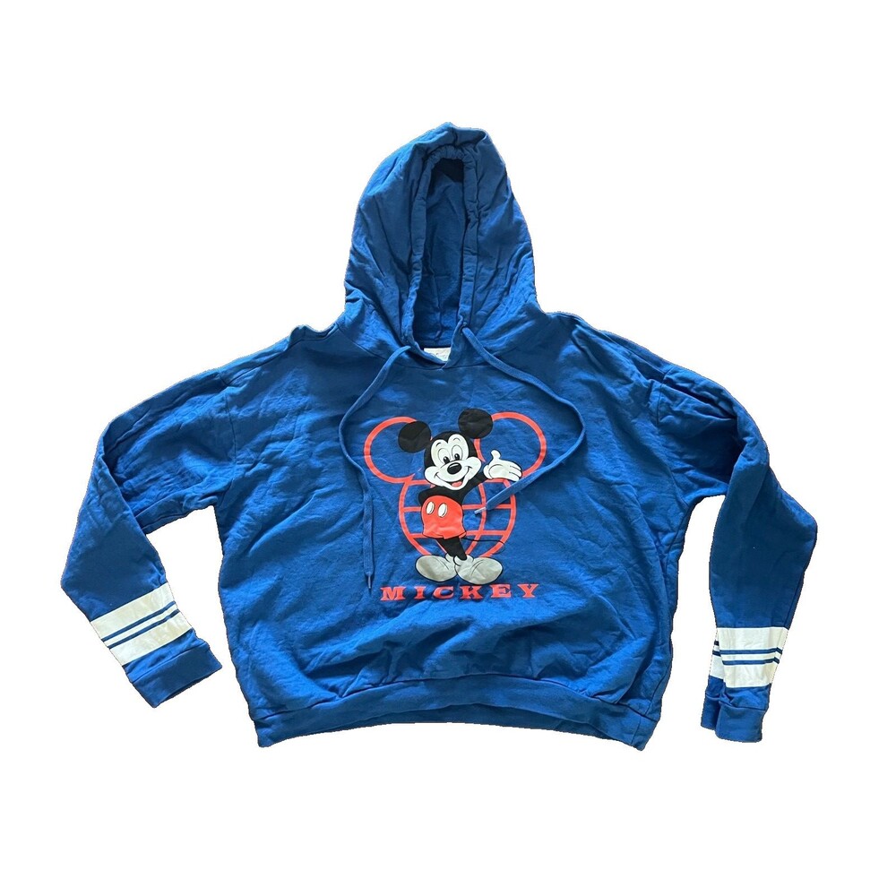 Disney Mickey Mouse Women's XXL Crop Hoodie Sweatshirt 100% Cotton Casual Travel